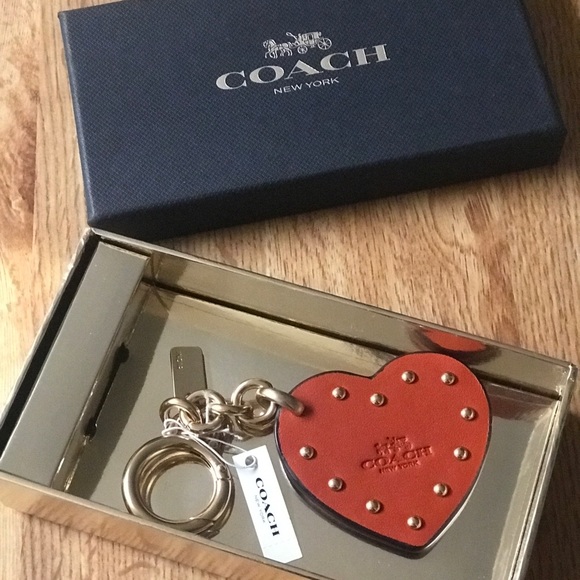 Coach Other - Coach Box Leather Studded Heart Key Chain Charm